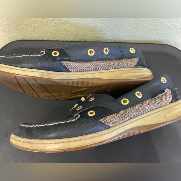 Sperry Iconic Boat Shoe Navy Leather Upper Textured Fabric Contrast K-13 S Sz 9M - Picture 13 of 15